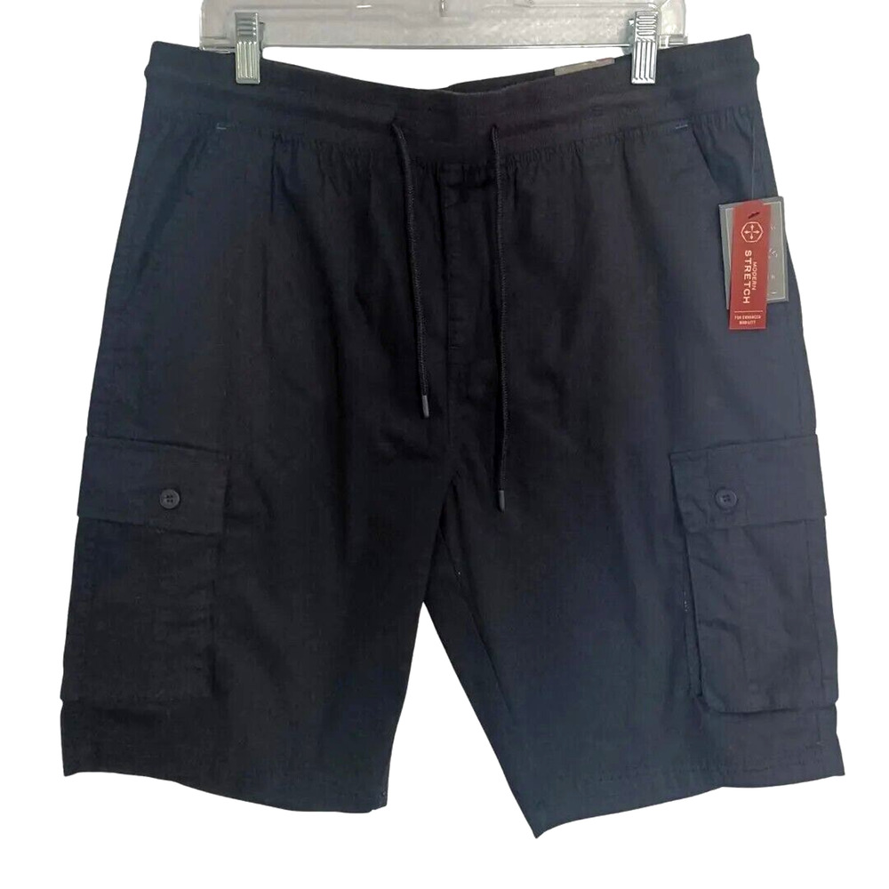 Beverly Hills Polo Club Stretch Cargo Shorts Men's M Black Drawstring NEW Flaw